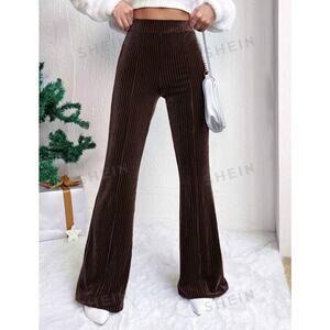 SHEIN: Clasi High Waist Velvet Flare Leg Pant  Coffee Brown